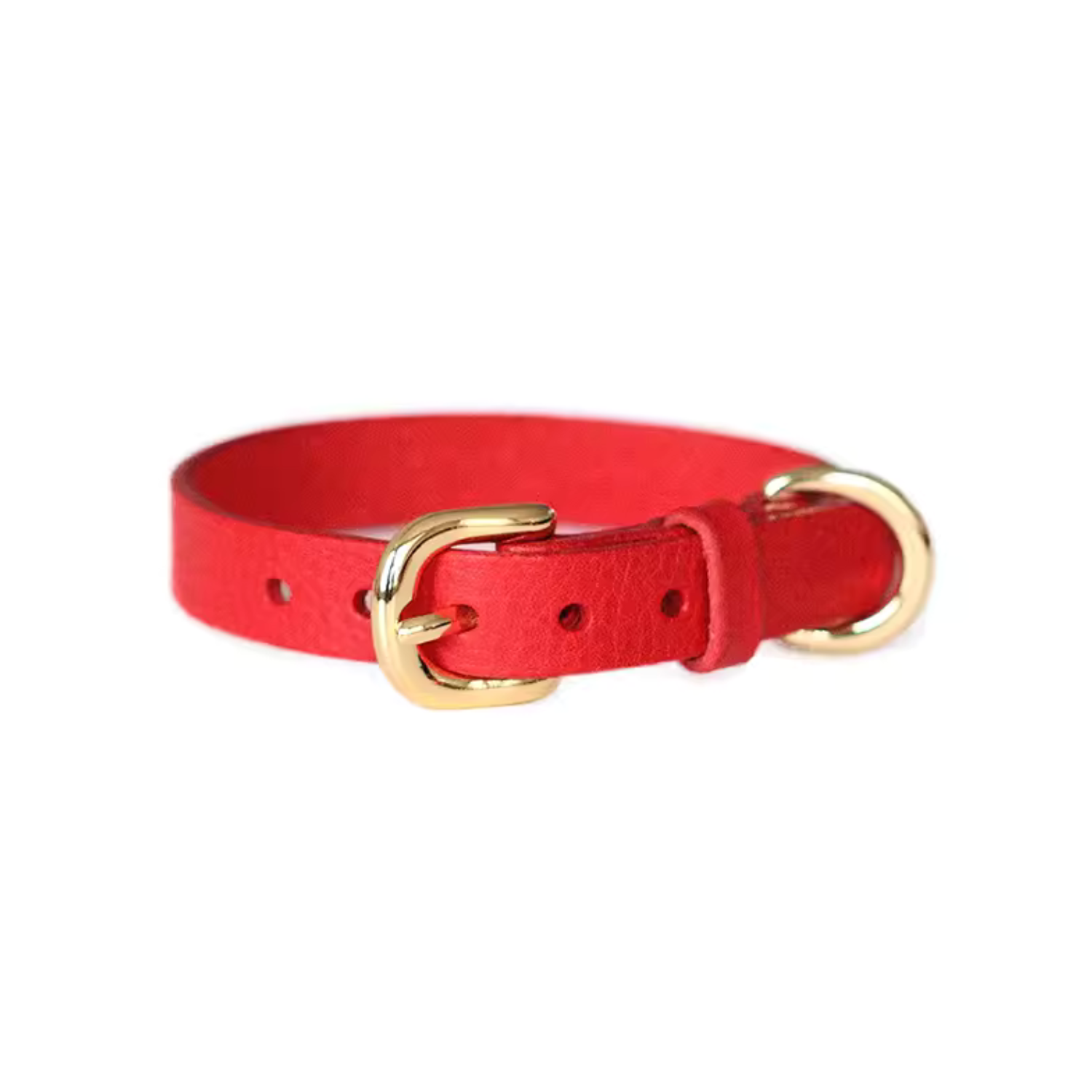 Red Smooth Calfskin Leather Buckle Cat Collar with D-Shape Buckle - Stylish and Comfortable
