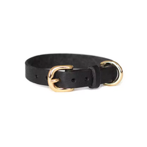 Black Smooth Calfskin Leather Buckle Cat Collar with D-Shape Buckle - Classic and Elegant