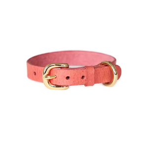 Pink Smooth Calfskin Leather Buckle Cat Collar with D-Shape Buckle - Vibrant and Fashionable