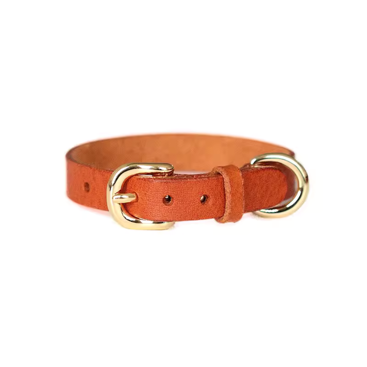 Brown Smooth Calfskin Leather Buckle Cat Collar with D-Shape Buckle - Premium Quality