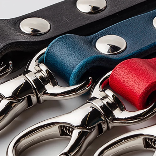 Detail of the Button on Black, Blue, Red Nappa Leather Dog Leashes - Exquisite Design Elements