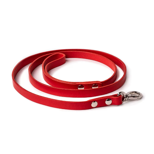 Red Nappa Leather Dog Leash - Vibrant and Sturdy Dog Lead