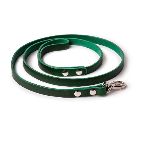 Green Nappa Leather Dog Leash - Stylish and Sustainable Pet Accessory