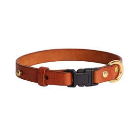 Brown safety buckle Smooth Calfskin Leather Buckle Cat Collar - Premium leather cat collar with secure safety buckle in brown.
