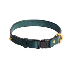 Green safety buckle Smooth Calfskin Leather Buckle Cat Collar - Vibrant green leather cat collar equipped with a safety buckle for comfort and security.
