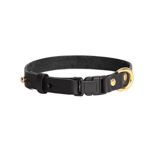 Black safety buckle Smooth Calfskin Leather Buckle Cat Collar - Classic black leather cat collar with a sturdy safety buckle for durability.