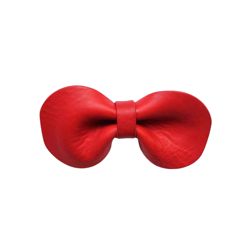 A striking Red Leather Removable Pet Bowtie.