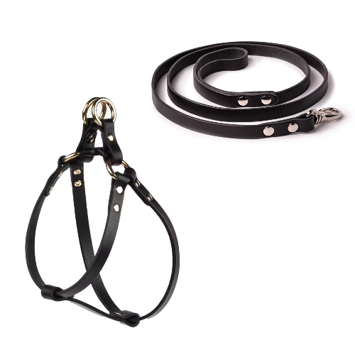 Black Tailored Nappa Leather Harness Walk Set: Achieve classic elegance with our sleek black harness set, crafted from premium Nappa leather for both durability and sophistication.
