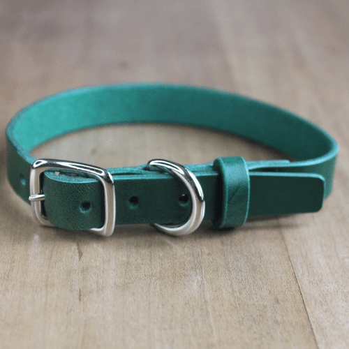 Green Smooth Calfskin Leather Dog Collar: Add a pop of color to your pet's ensemble with our green leather dog collar, crafted for both style and durability.